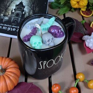 Rae Dunn ✦ Spooky Mug Candle ✦ Vanilla Soy Wax XL w/ Skull & Bat Melts 20oz
